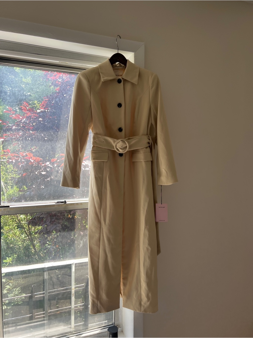 Cream Long Overcoat with Belt - Picture 3 of 14
